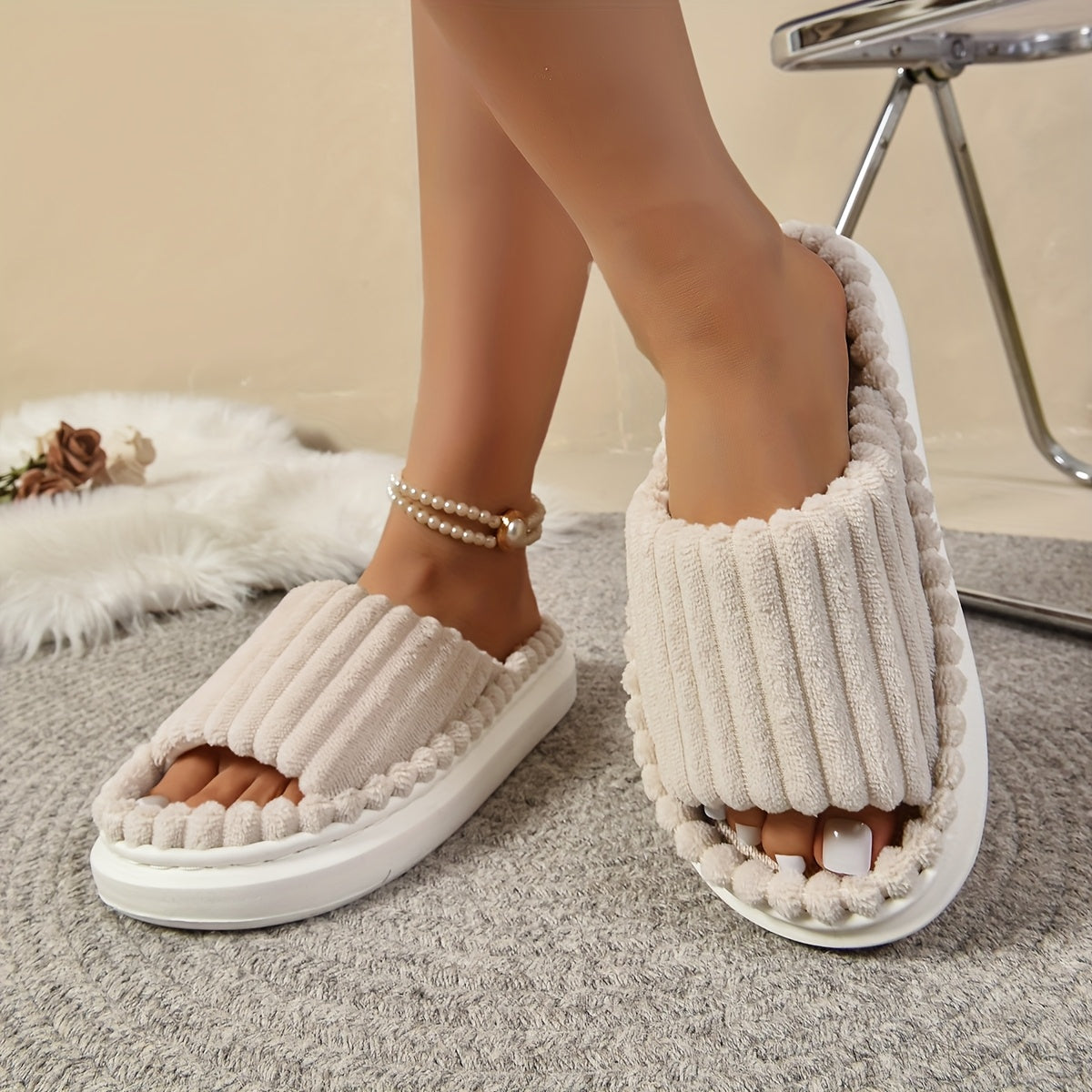 Женские плюшевые тапочки однотонные с толстой подошвой, универсальная домашняя обувь для всех сезонов