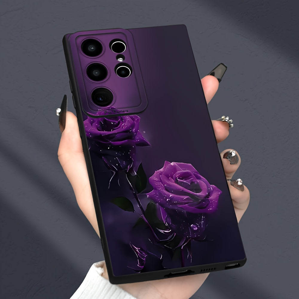 Rose Pattern TPU Phone Case with Lens Protector for Samsung Galaxy Models Full Protection Anti-Fingerprint