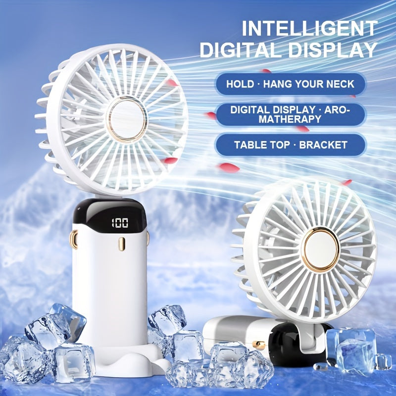 Portable USB Rechargeable Fan with 5 Speed Settings, Foldable Design for Travel and Bedroom