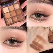 Brown Matte and Shimmery Eyeshadow Palette with 9 Colors for Long-Lasting Smokey Eye Makeup