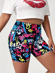 Plus Size Women's High-Waisted Breathable Yoga Shorts with Pockets
