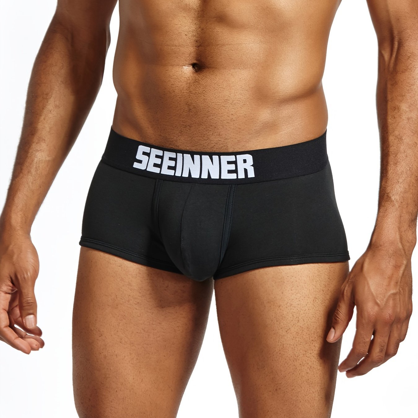 Men's Cotton Boxer Briefs Solid Color Breathable Medium Stretch Knit Underwear