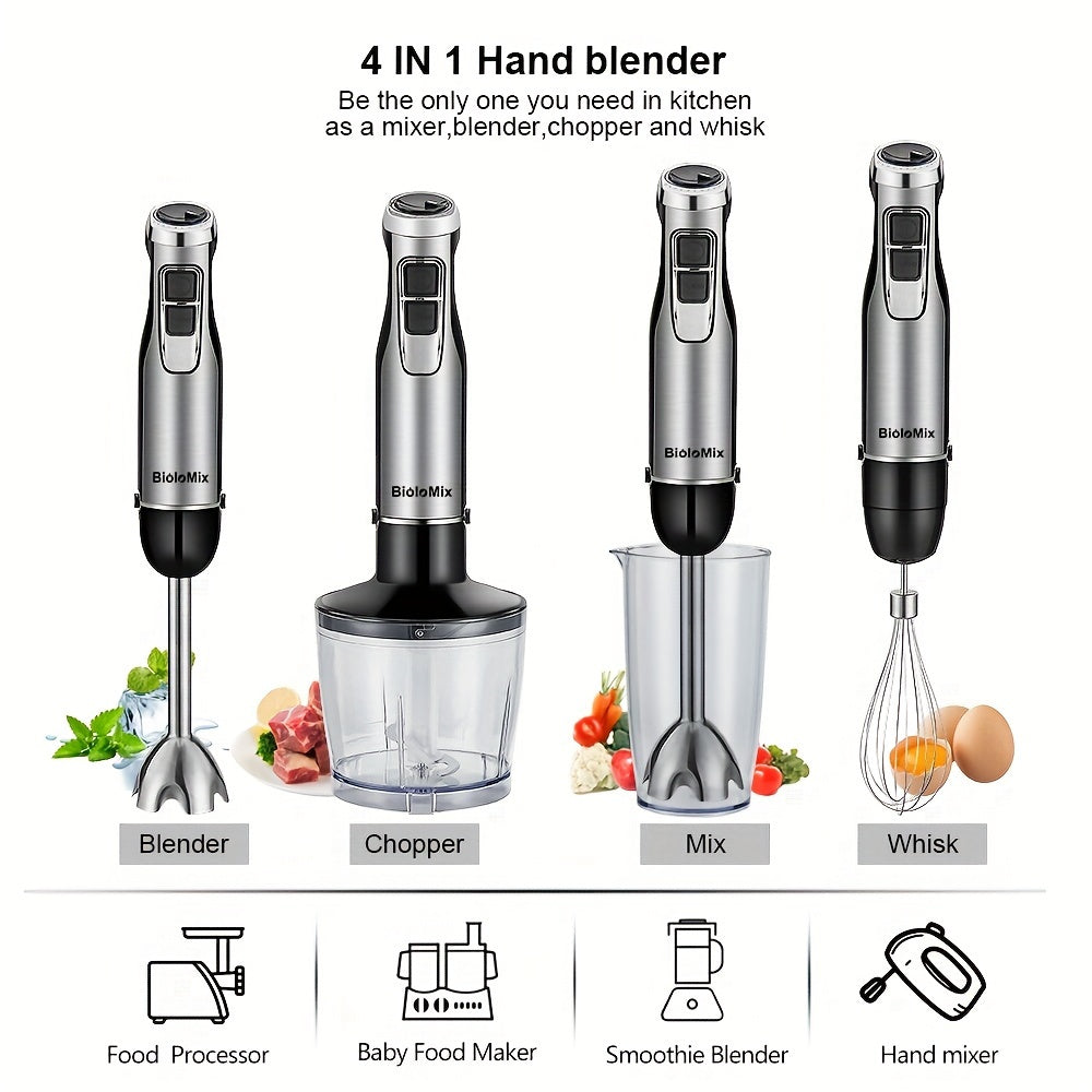 4-in-1 Hand Stick Blender Mixer 1200W Stainless Steel Ice Blades 220V European Standard Plug