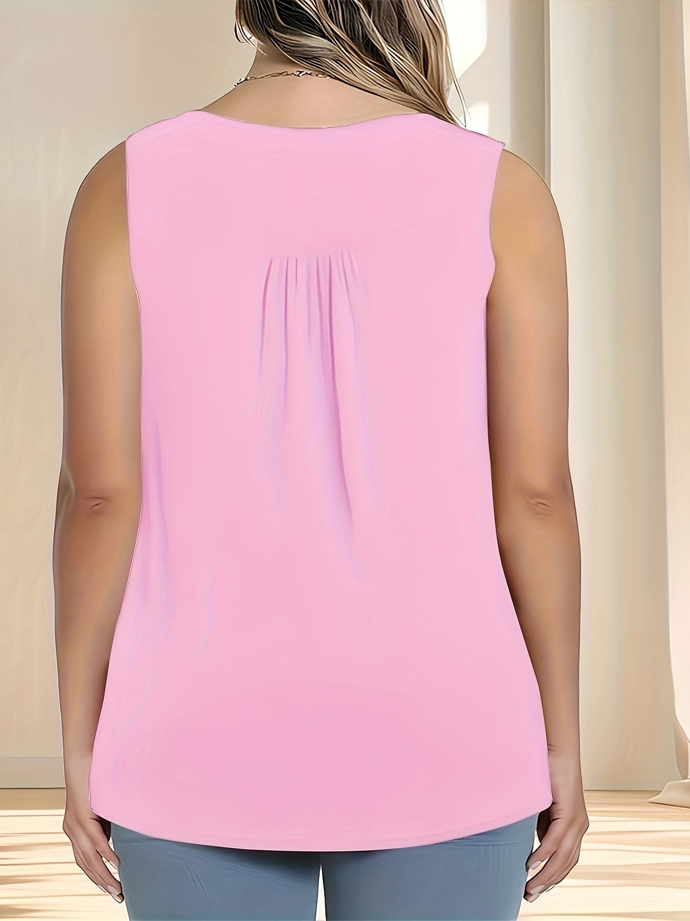 Women's Plus Size Ruched Button Front Sleeveless Tank Top for Summer