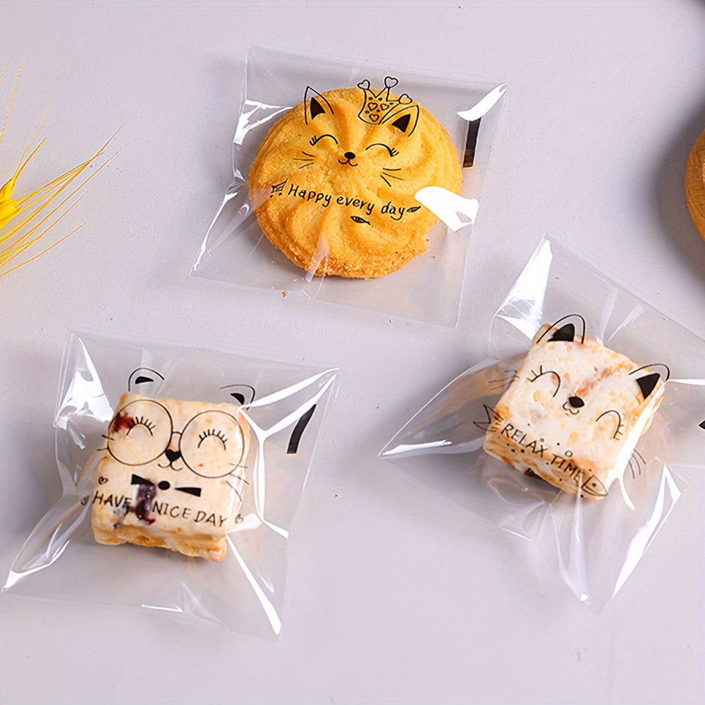 Paquete de 100 bolsas de golosinas autoadhesivas con dibujos de gatos para fiestas