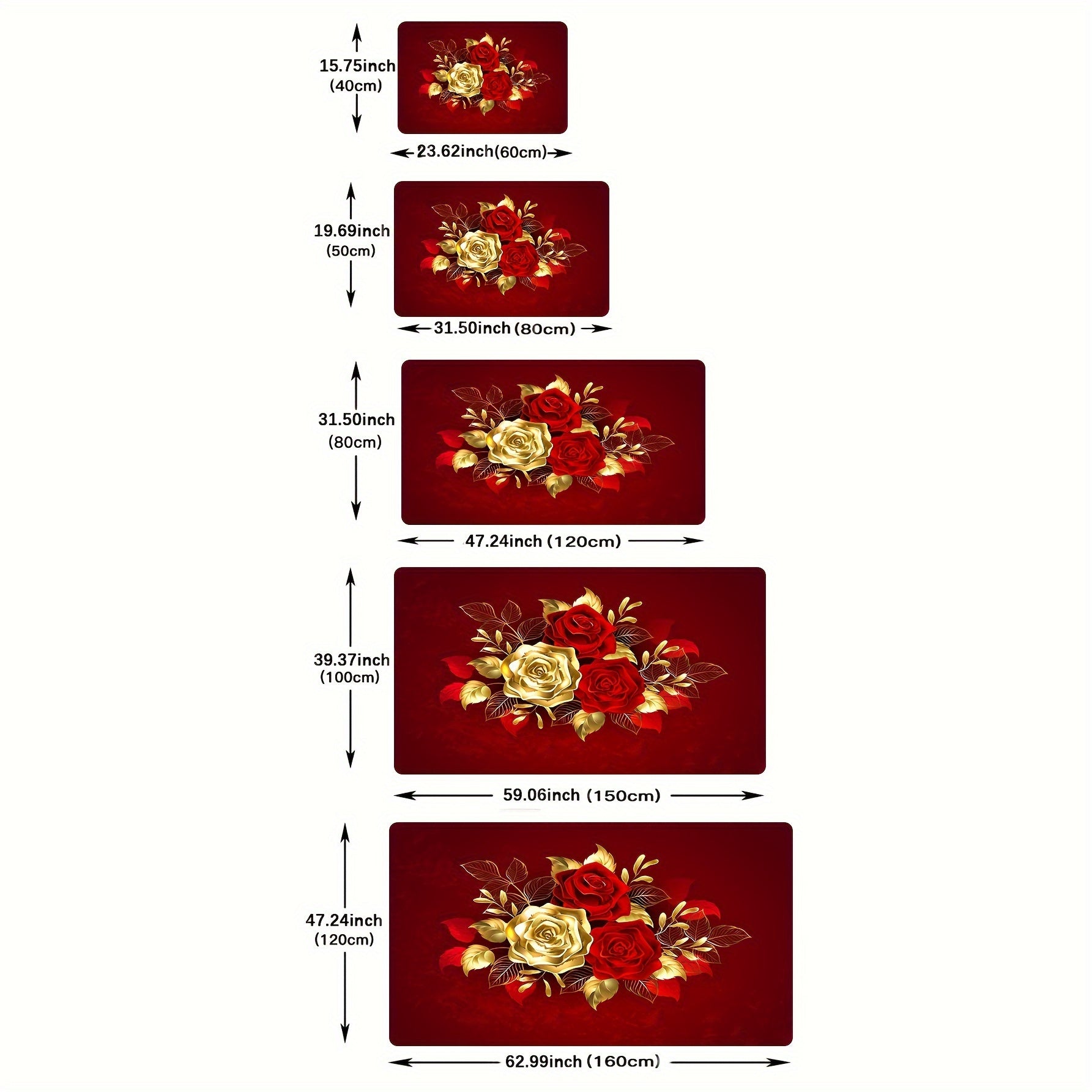 Oltin qizil gul naqshli hududiy gilam, sirg‘almas, yutuvchi, mashina yuvishga mos, yashash xonasi, yotoqxona, ovqatlanish, ochiq havoda uchun
