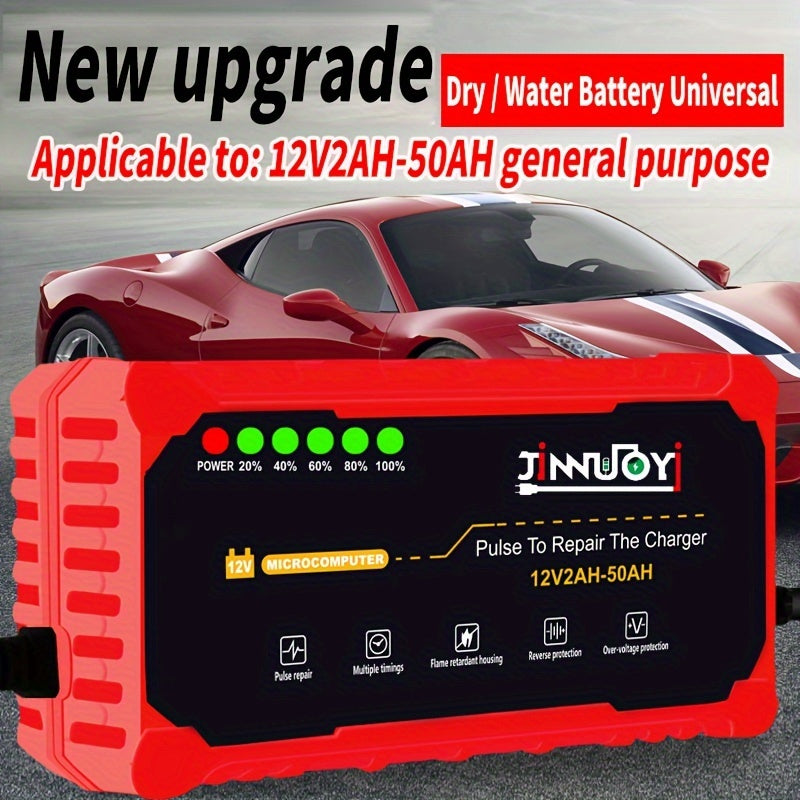 Mototsikl akkumulyatorini zaryadlovchi, to'liq avtomatik, LED displey, 12V, 2-50AH, 3A pulsli