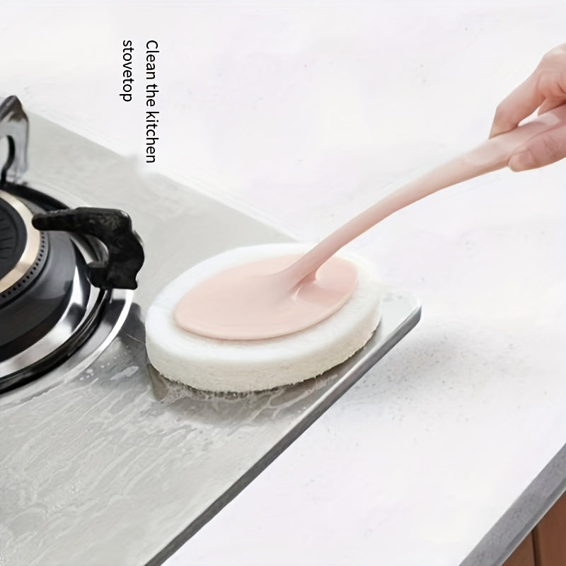 Cepillo de esponja de mango largo para limpieza de cocina y baño, reutilizable, duradero