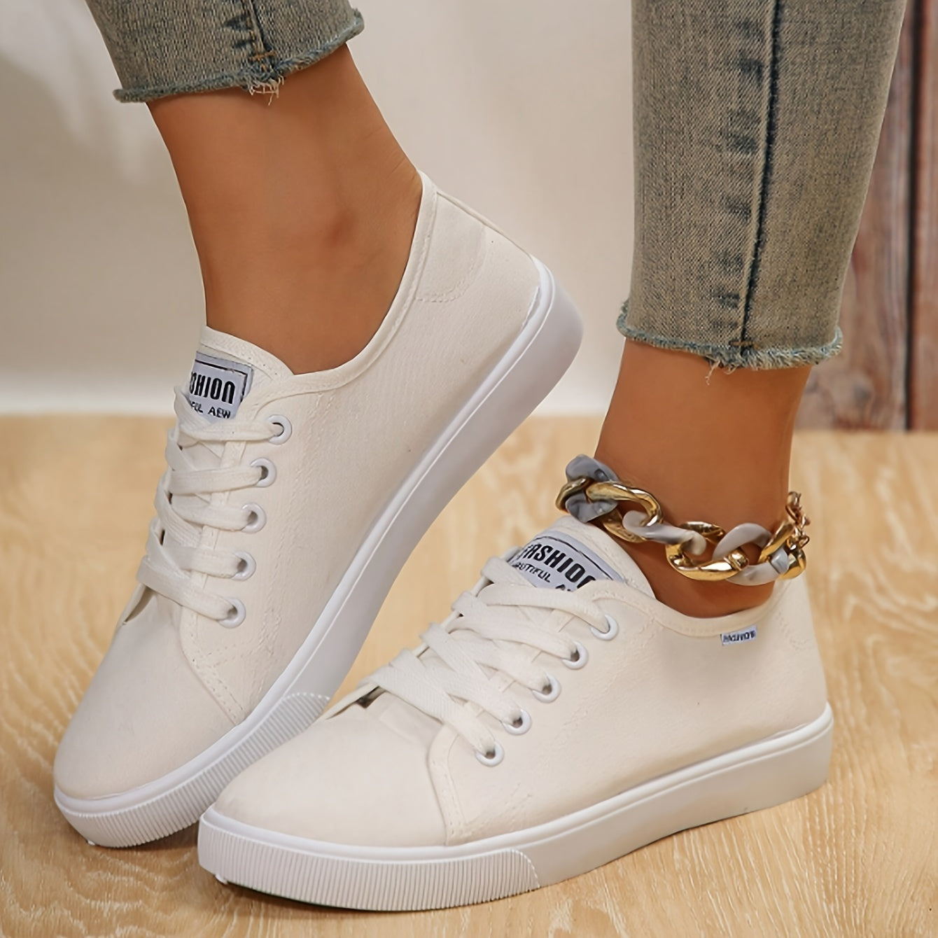 Women's Canvas Low Top Sneakers, Lace Up Flat Walking Shoes