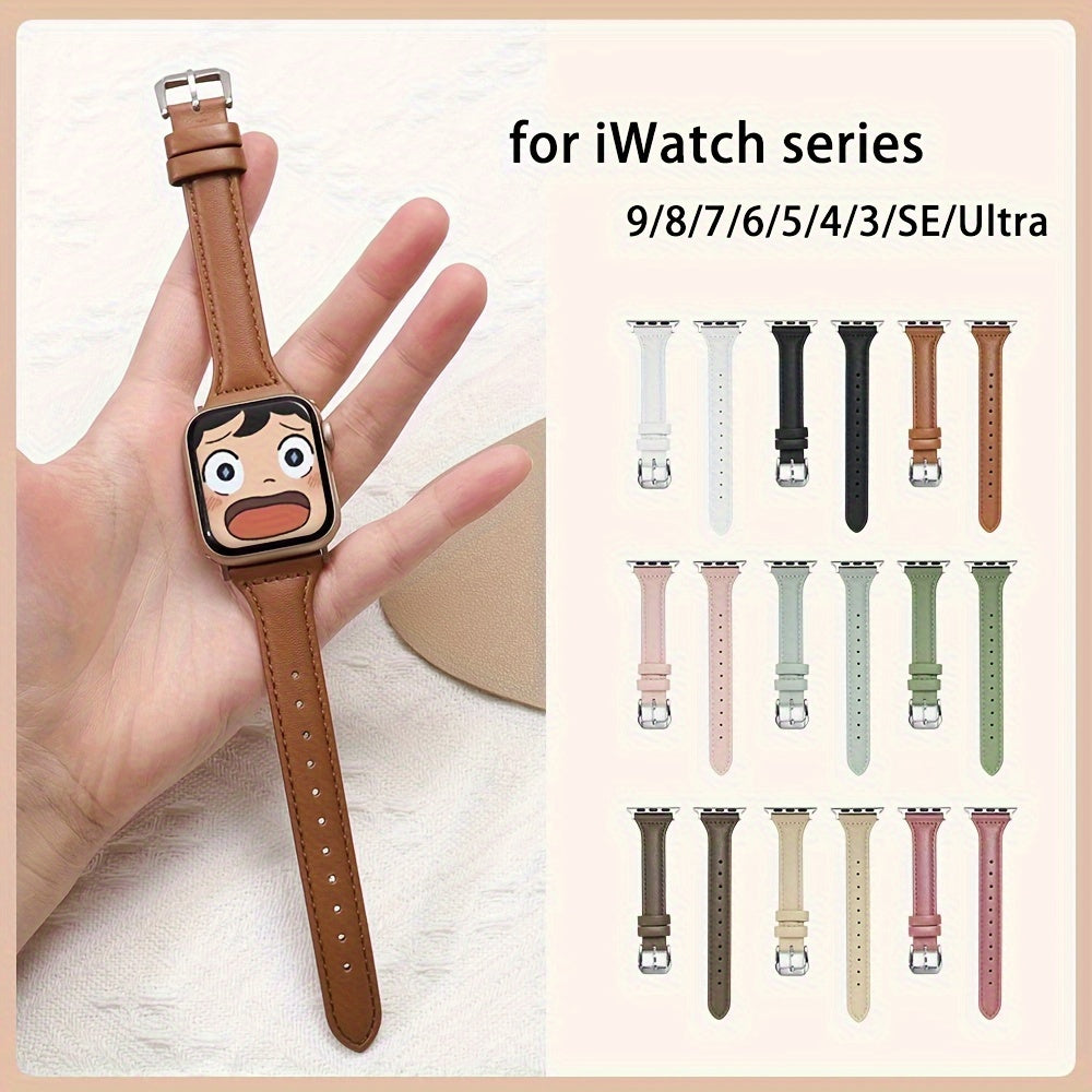 Ultra-Thin Synthetic Leather Watch Strap for iWatch Series 3 4 5 6 7 8 9 Ultra SE