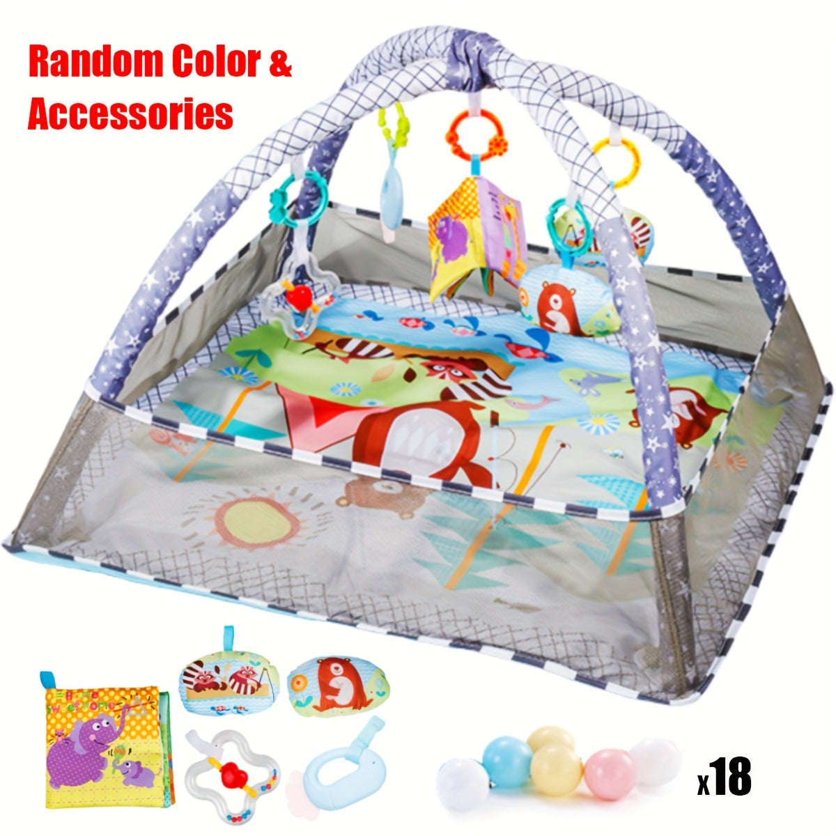 Baby Playpen Gym for Infants with Hanging Toys and Activity Mat, Tummy Time Crawling Exercise