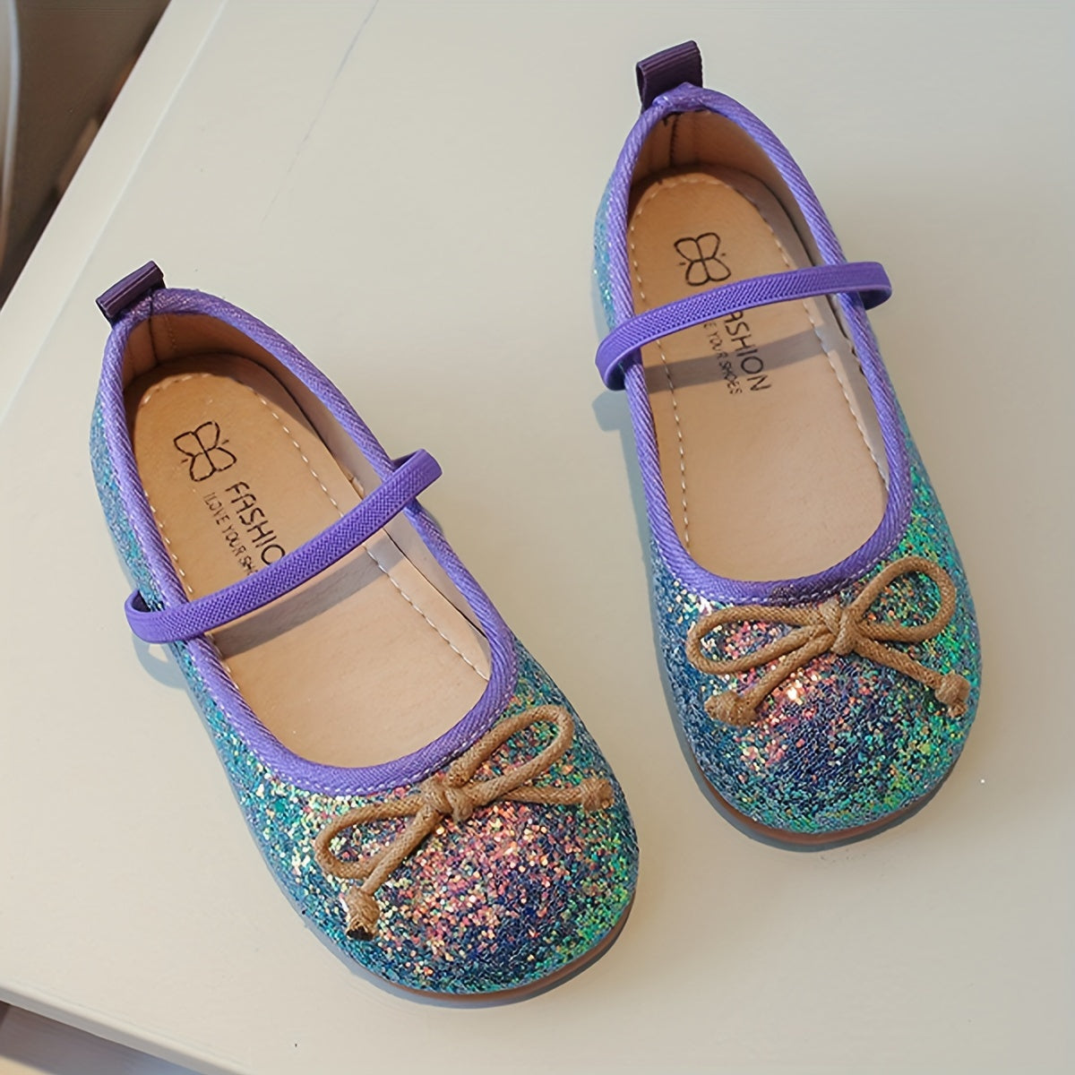 Zapatos planos brillantes con degradado para niñas y chicas, suela de goma, casual, primavera y otoño