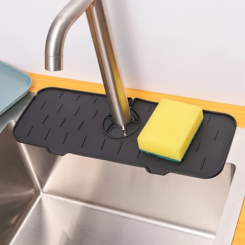 Alfombrilla de protección de silicona para salpicaduras, antideslizante, impermeable, con bandeja de drenaje, gris y negro, 1 pieza