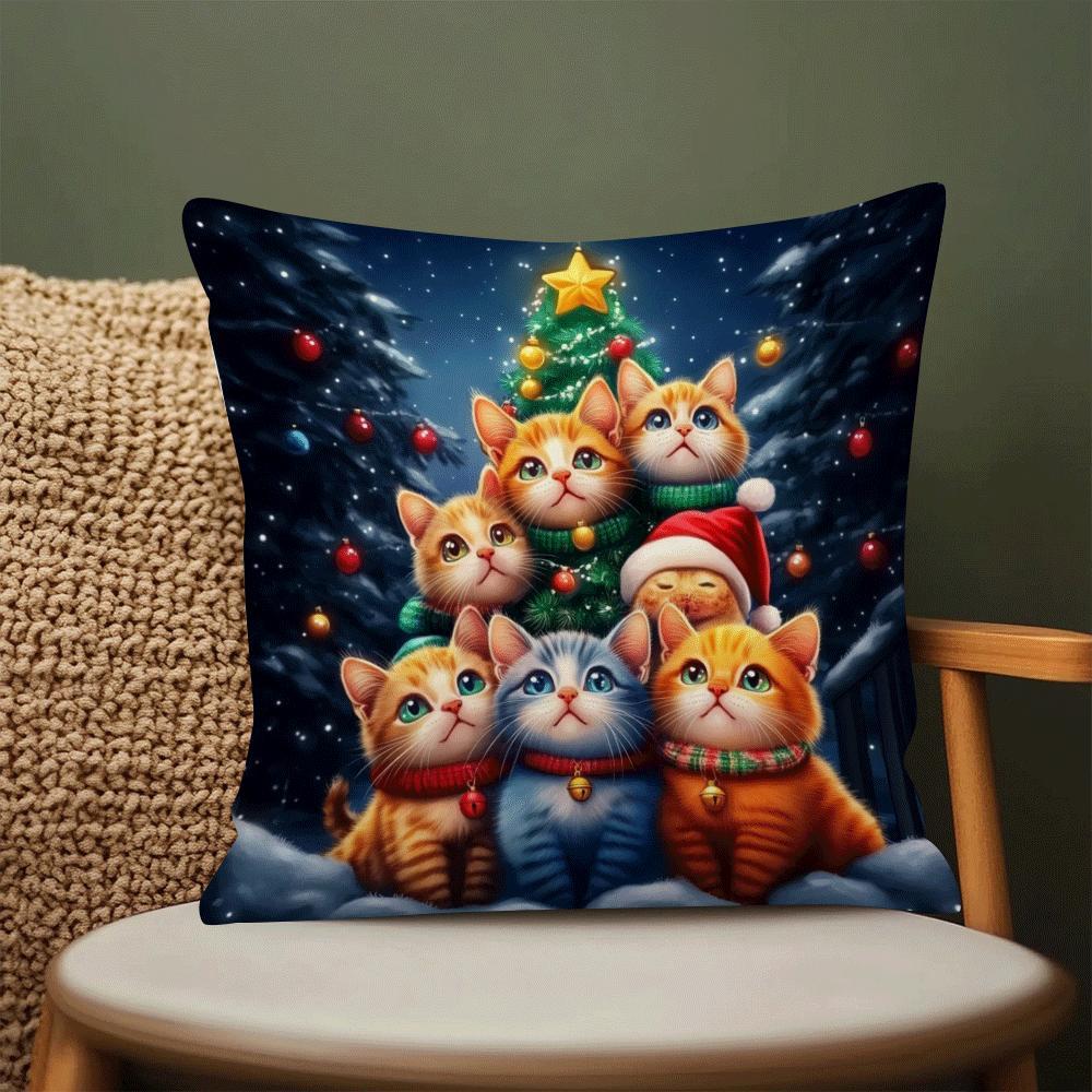 Christmas Cat Throw Pillow Cover 45cm Decorative Cushion for Women Daughters Moms