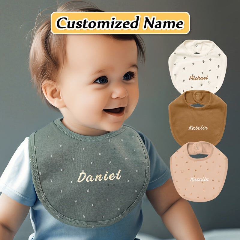 Baby Bib Adjustable Embroidered Name Soft Absorbent Knit for Newborns