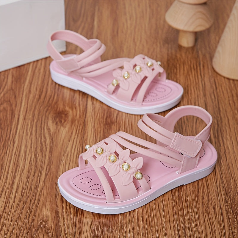 Girls' Summer Sandals Toddler to Kids Breathable Lightweight Beach Shoes with Hook and Loop Closure