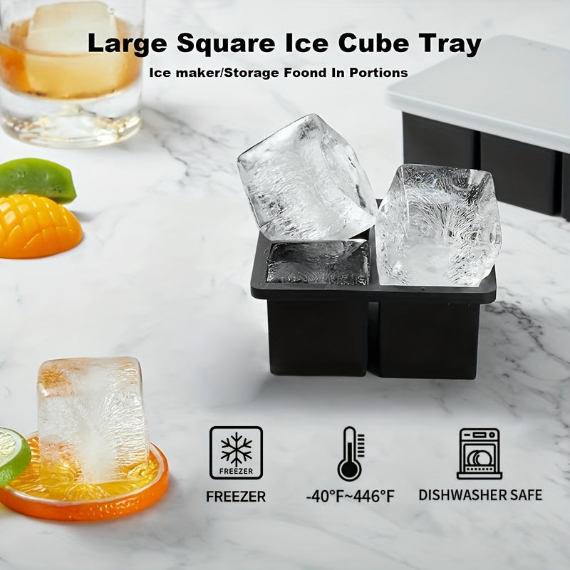 Large Silicone Ice Cube Tray with Lid, Stackable, Easy Release for Cocktails
