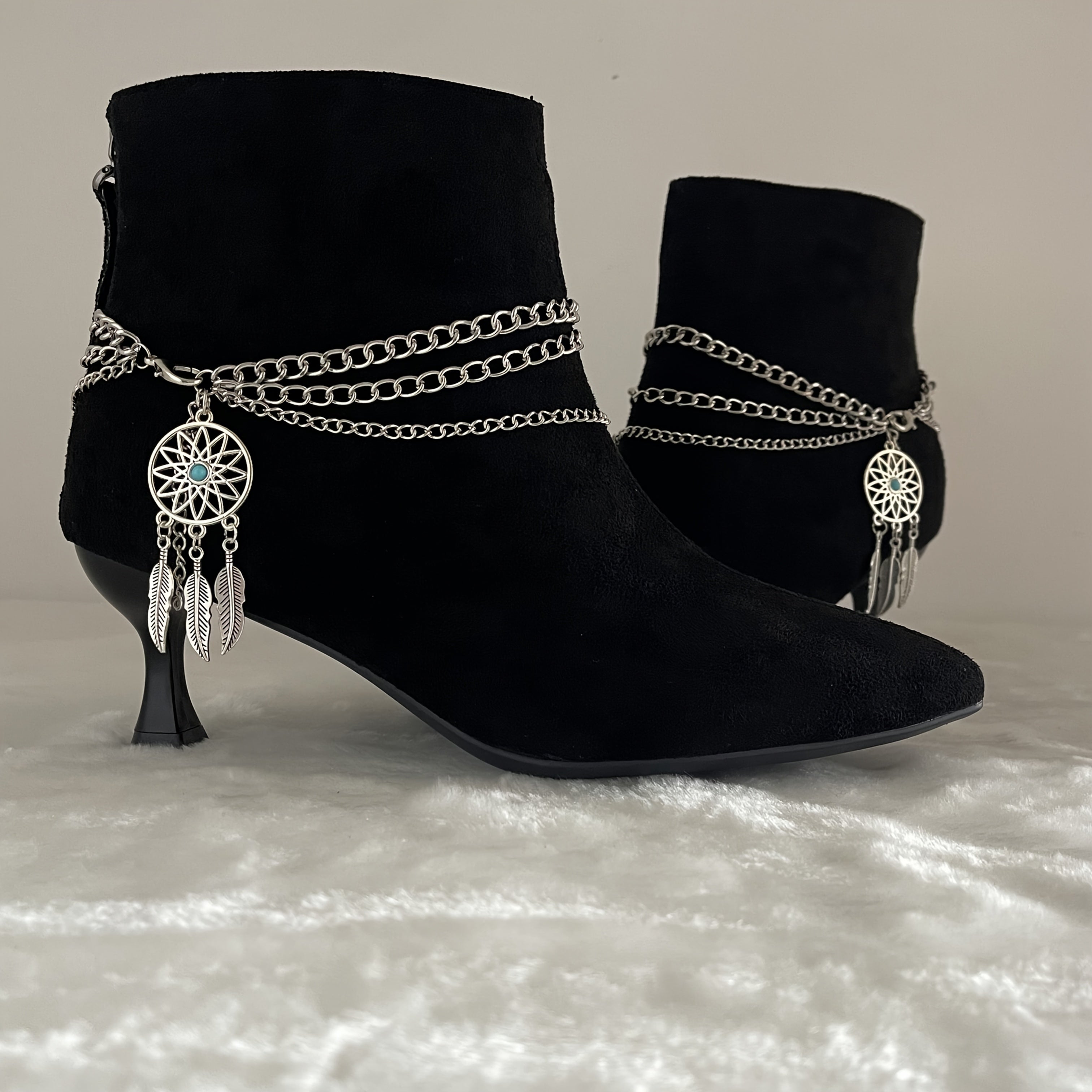 Women's Vintage Iron Boot Chain Jewelry with Tassels and Turquoise Details