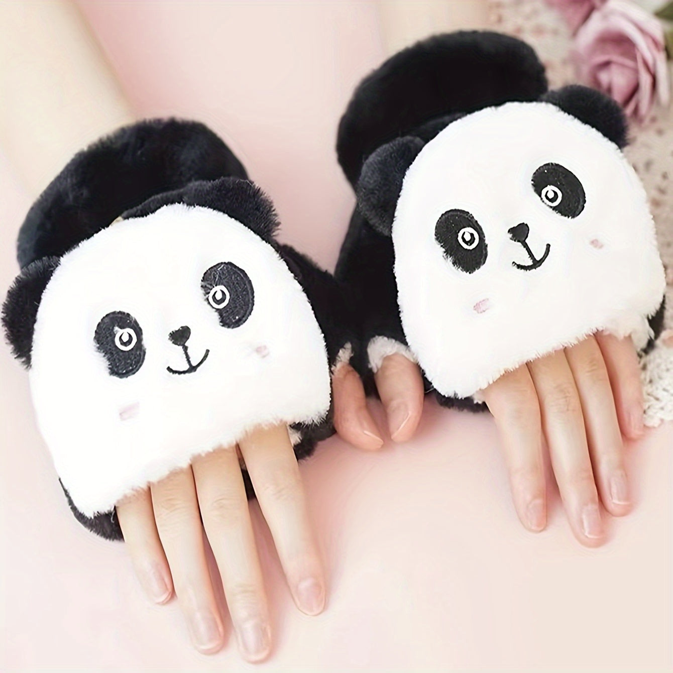 Women's Animal Cartoon Winter Mittens with Flip Tops Plush Warm Casual