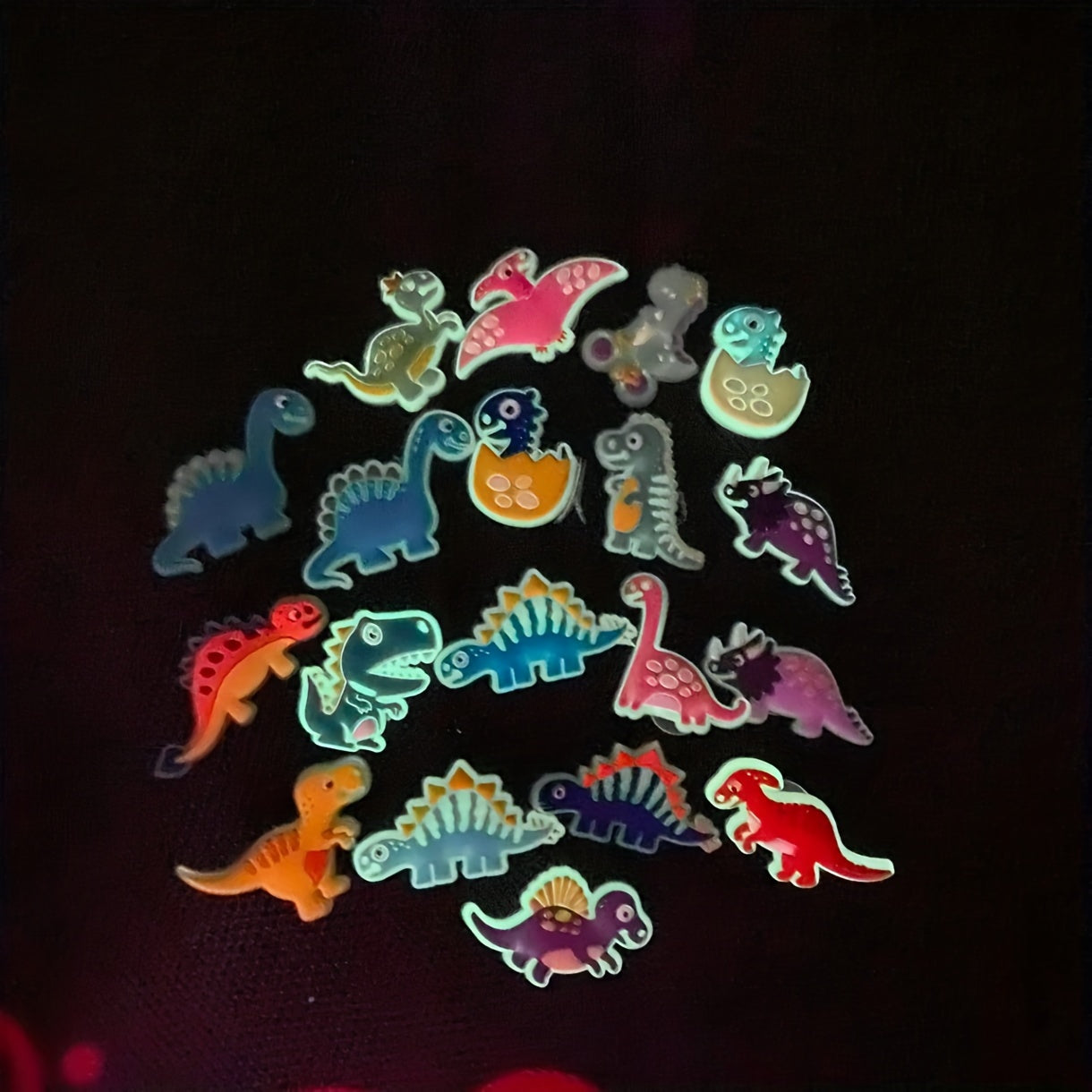 Kids Glow-in-the-Dark Dinosaur Shoe Charms Plastic Colorful Designs Pack of 9