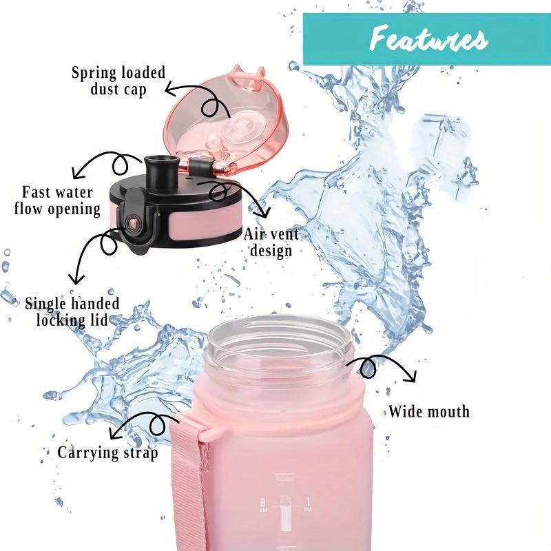 Leakproof Water Bottle with Time Marker and Carrying Strap for Teens and Adults