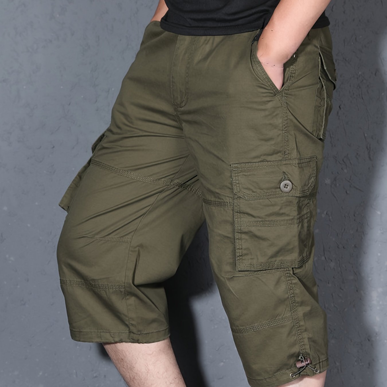 Men's Cotton Cargo Shorts with Pockets, 3/4 Length, Casual Summer Wear