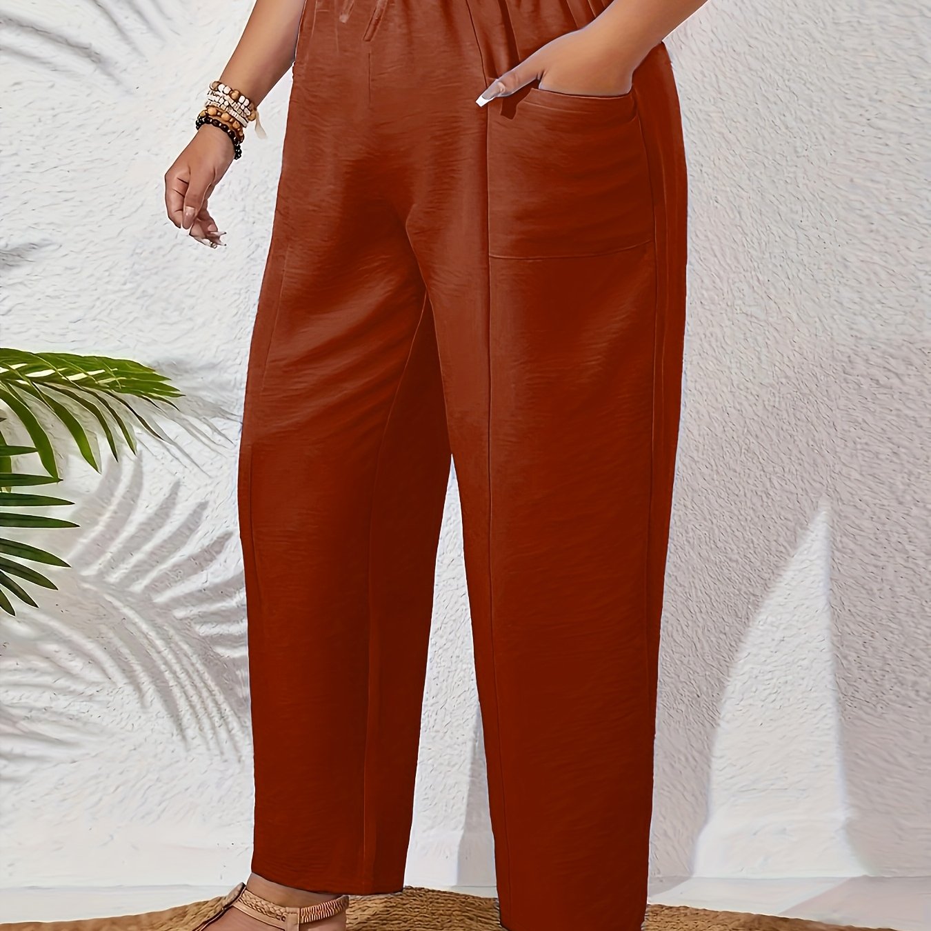 Plus Size Women's Wide Leg Pants Brown All-Season Casual Trousers