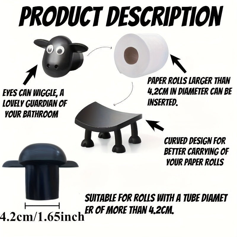 Cute Black 3D Printed Sheep Toilet Paper Holder Freestanding Bathroom Storage