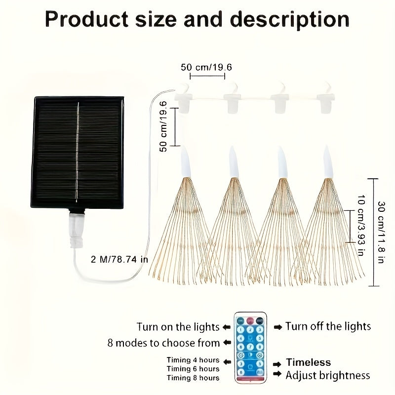 Set of Four Solar-Powered Hanging Fireworks Lights for Outdoors