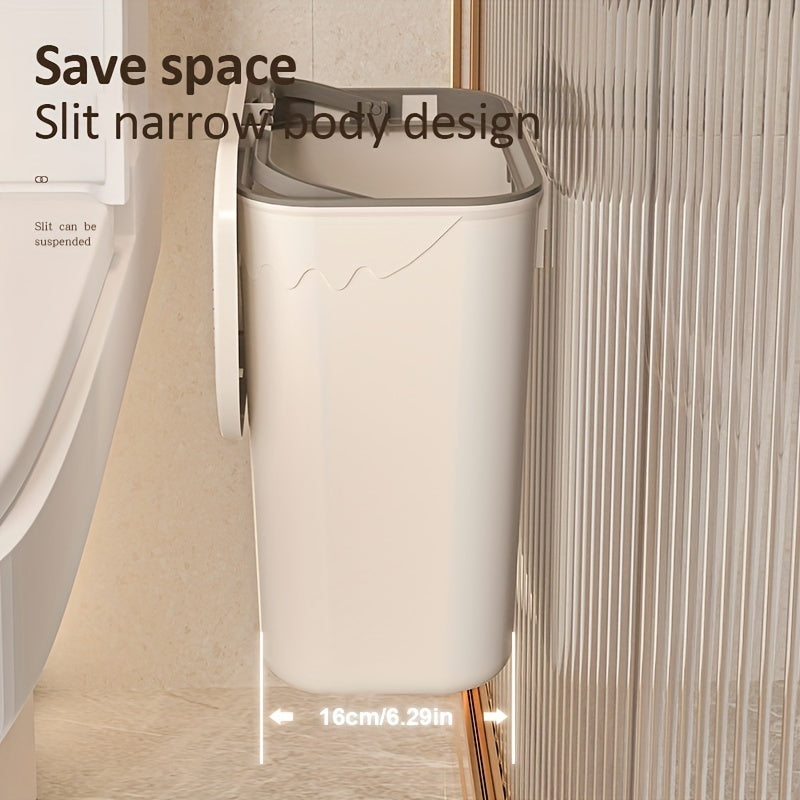 Plastic Wall-Mounted Trash Can with Slide Lid High Capacity for Kitchen Bathroom Bedroom