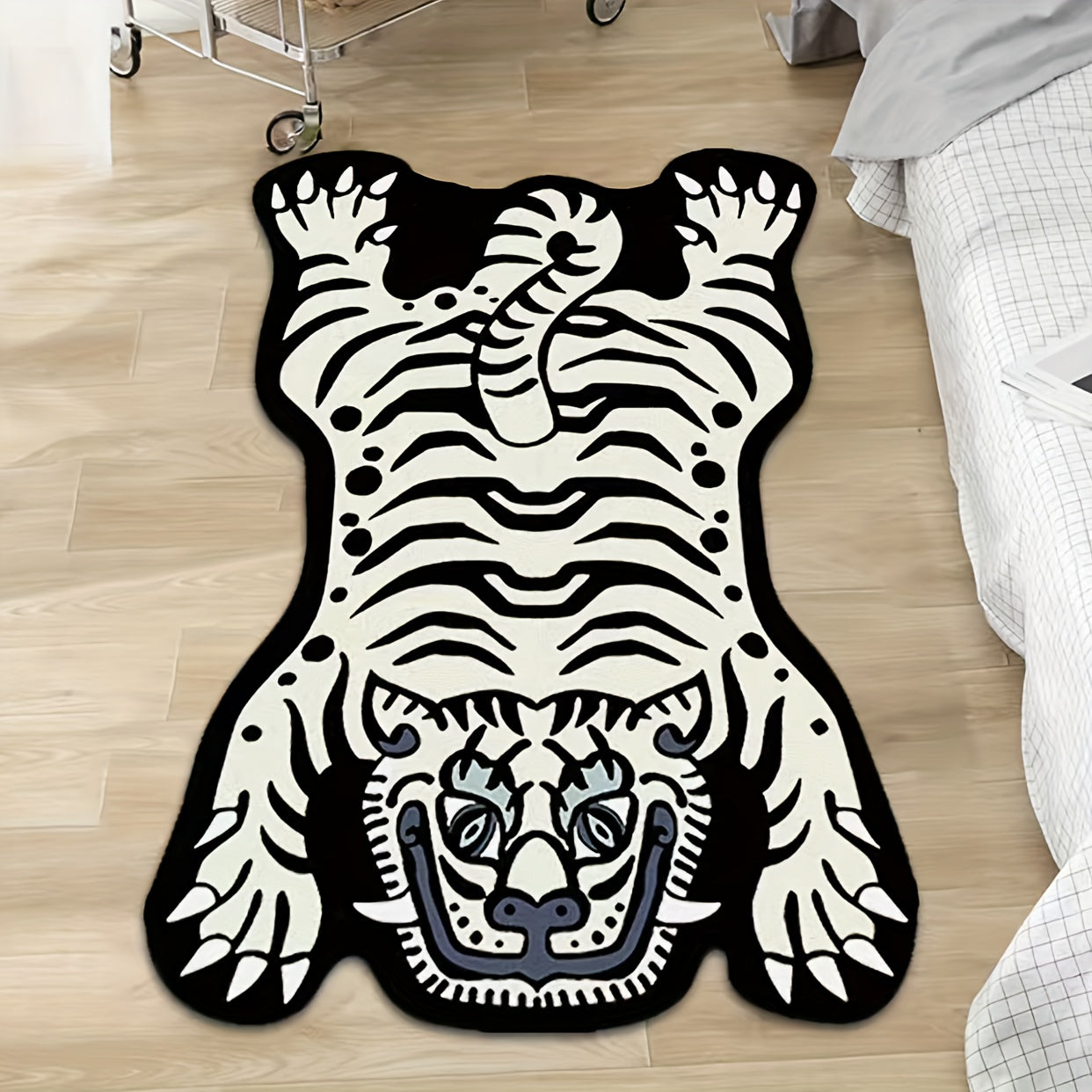 White Tiger Faux Cashmere Rug for Bedroom Living Room Bathroom Entrance