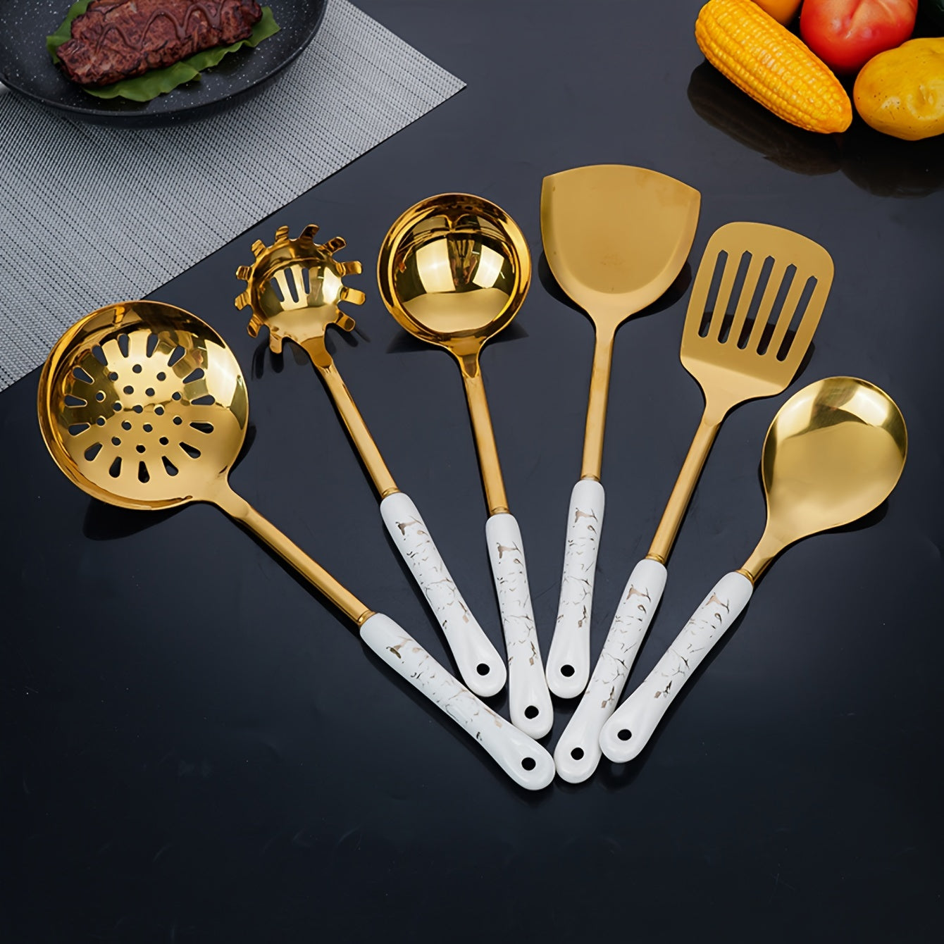 Set of Seven Stainless Steel Kitchen Utensils Cooking Supplies Durable Durable