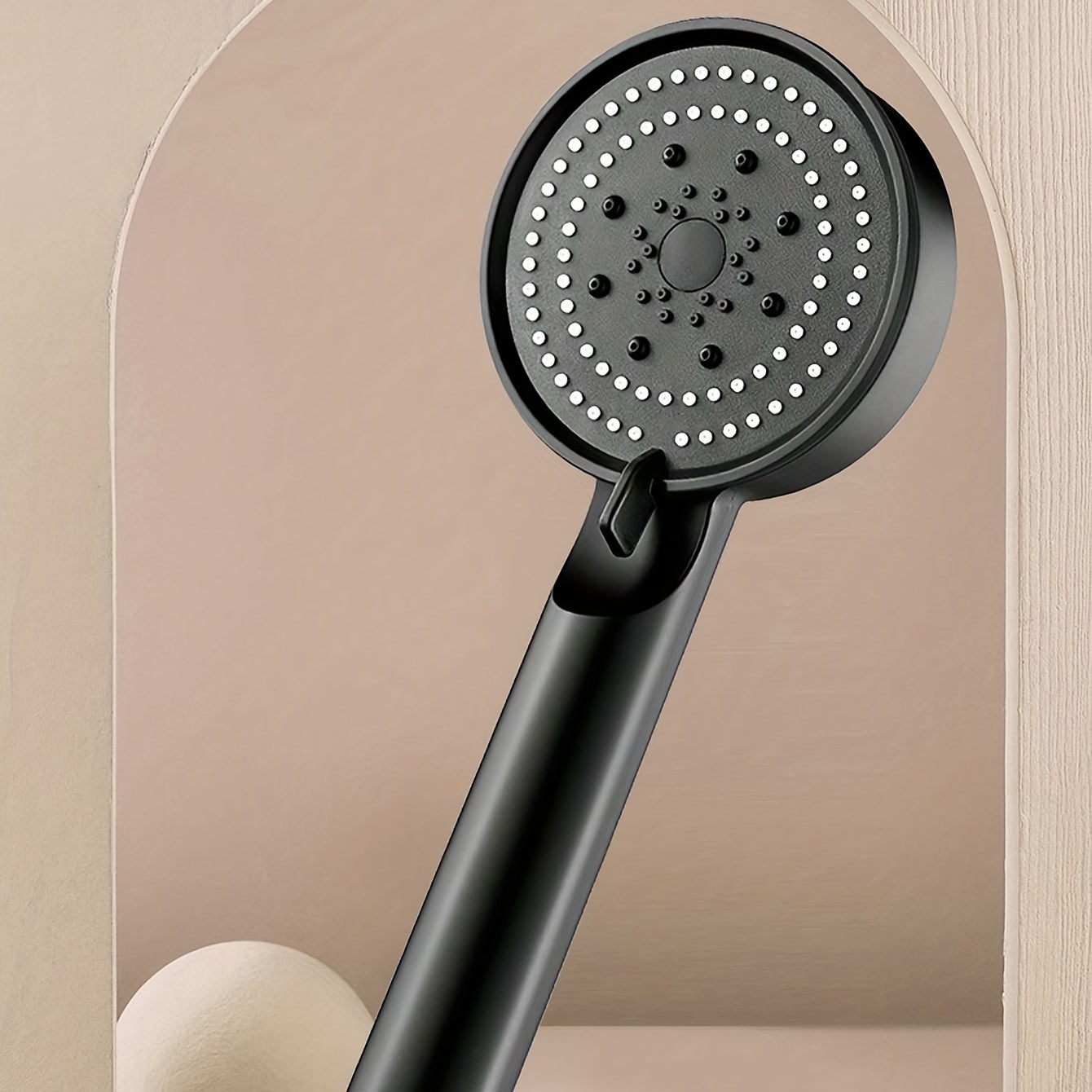 Black Shower Head with Five-Speed Settings and Stop Button Pressurized Spray Bath Set with Lotus Design