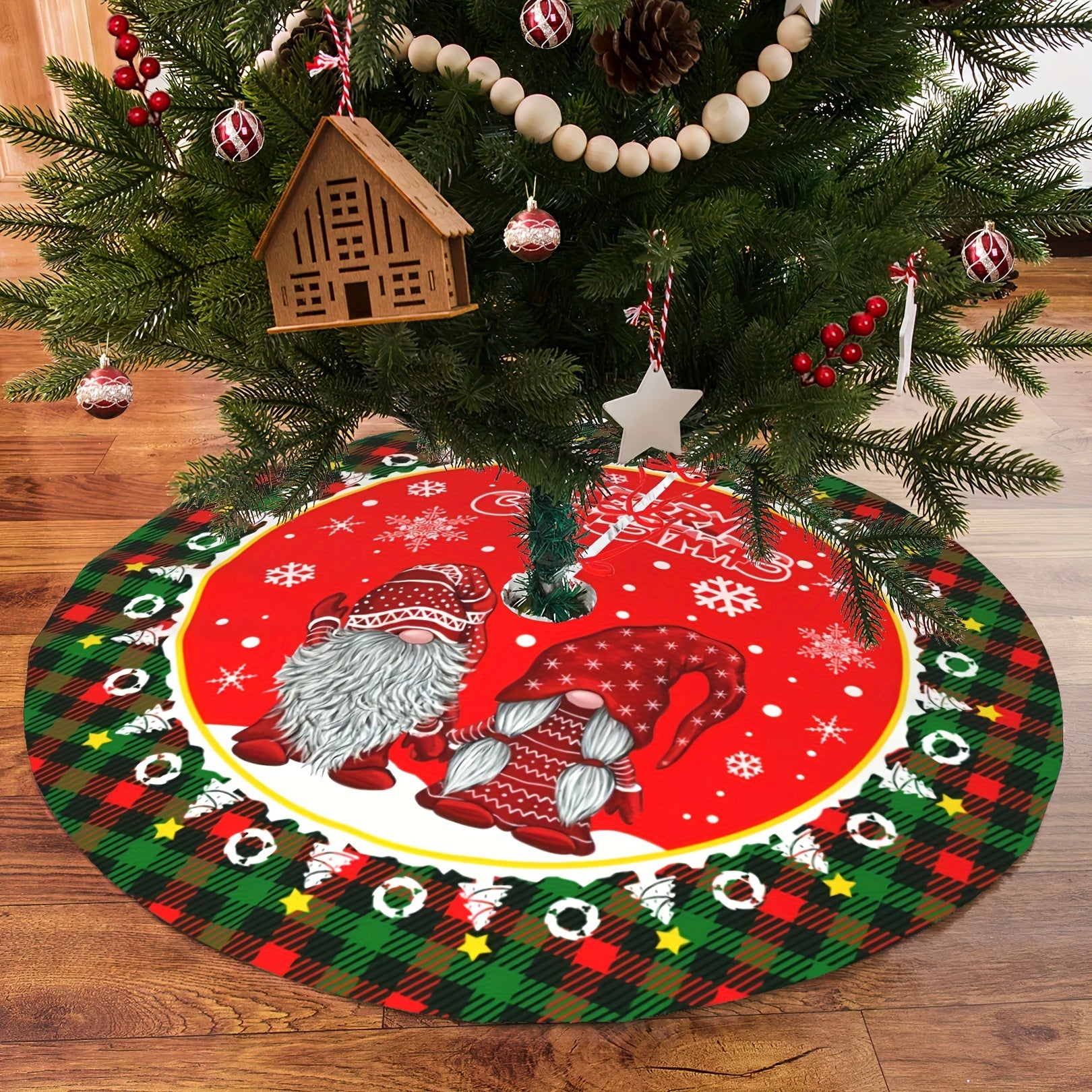 Festive Santa Claus Snowflake Christmas Tree Skirt Holiday Decor