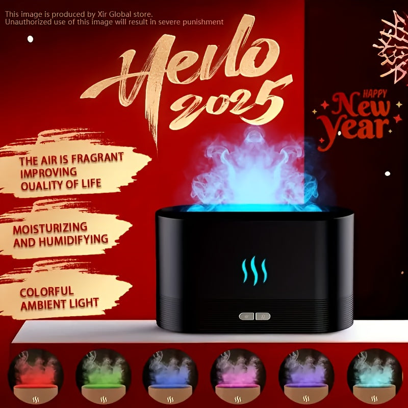 Universal Black USB Aromatherapy Humidifier with Flame Effect for Home Office