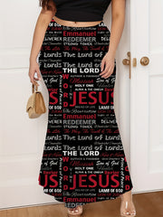 Plus-Size Mermaid Skirt Casual Jesus Letter Print All Seasons
