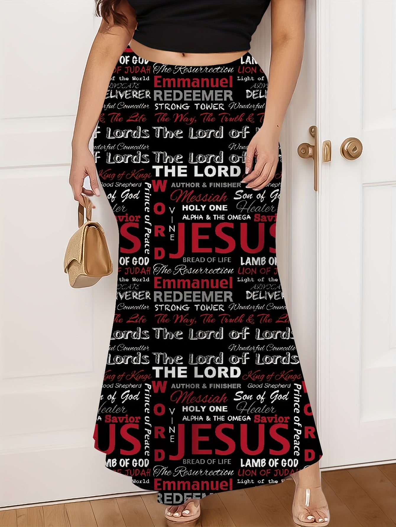 Plus-Size Mermaid Skirt Casual Jesus Letter Print All Seasons