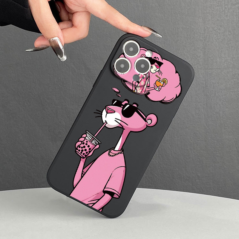 Pink Panther Silicone Phone Case for All iPhone Models Couples Protective Cover