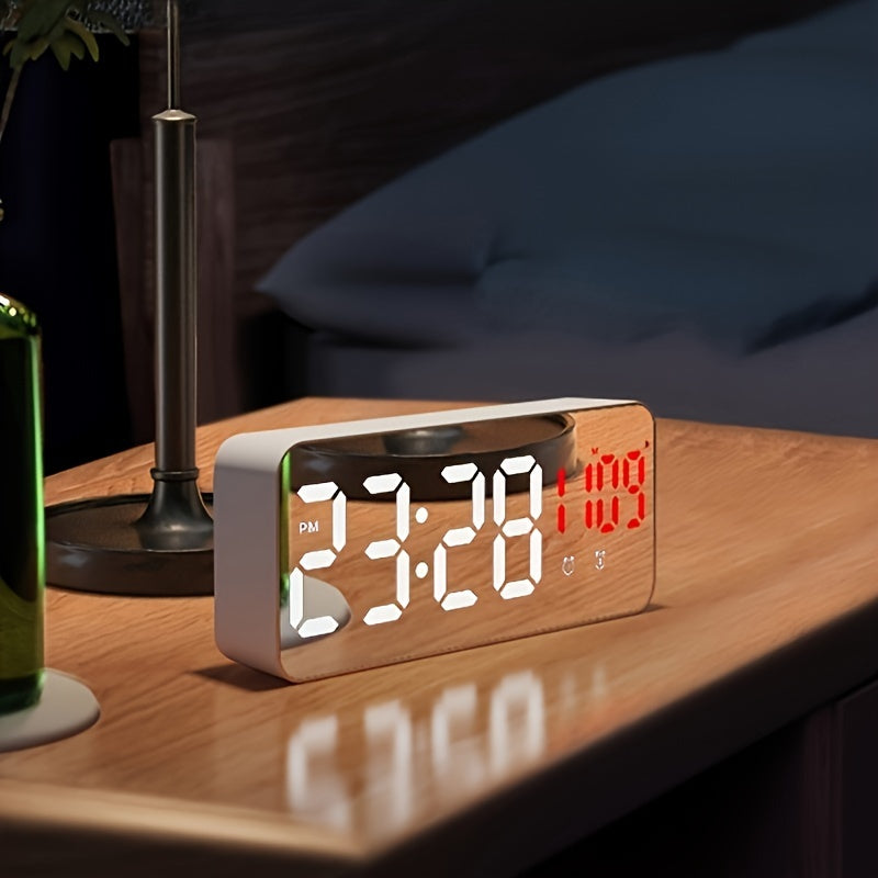 LED Clock with Smart Alarm and Mirror Design for Home Decor