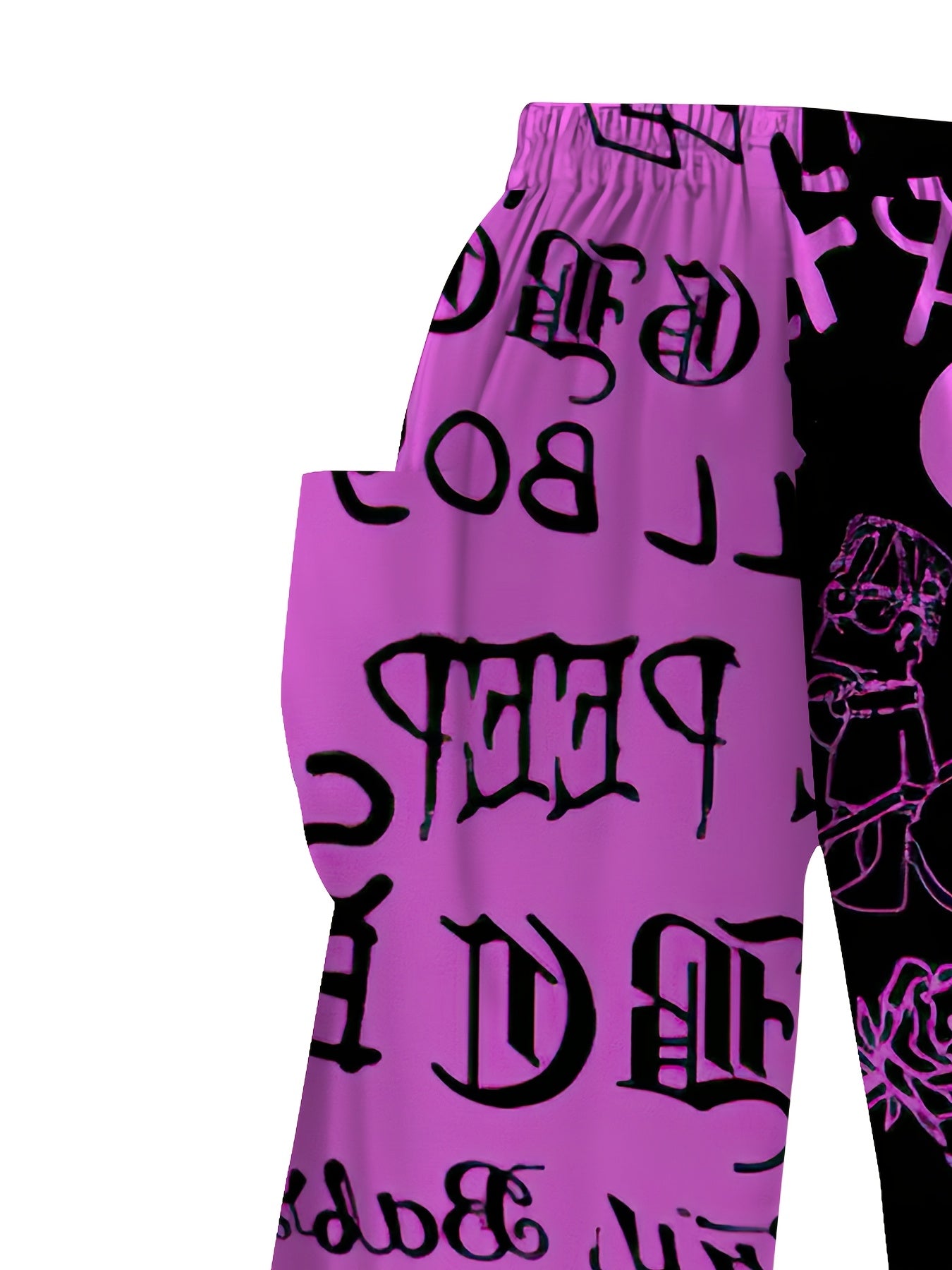 Plus Size Women's High-Waist Wide-Leg Pants with Heart Print Casual Black Pink