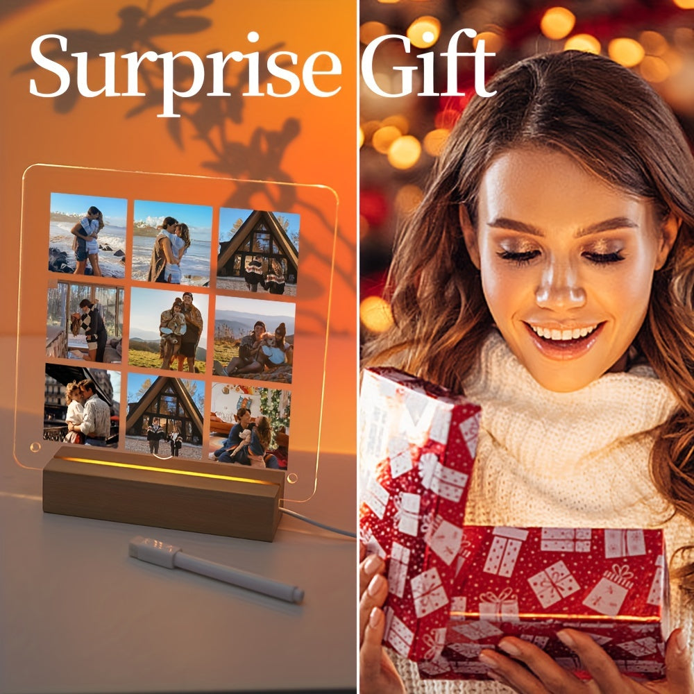 Индивидуальная светодиодная фоторамка в виде сердца из акрила для дней рождения, Дня святого Валентина, Рождества