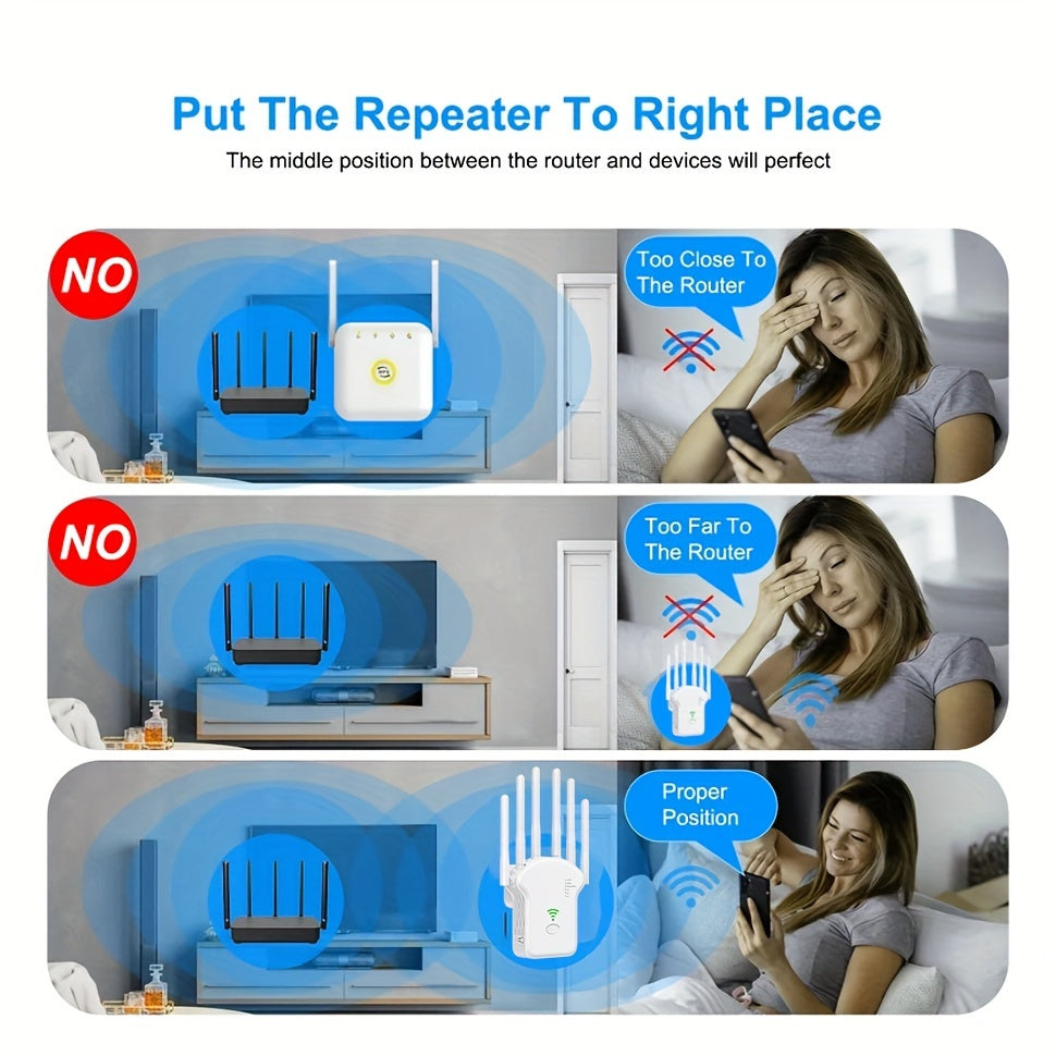 momotor WiFi Extender усиливает сигнал на площади до 8500 кв. футов, поддерживает 35 устройств, 4 режима, Ethernet порт, настройка в один клик - идеально подходит для дома, офиса, кафе.