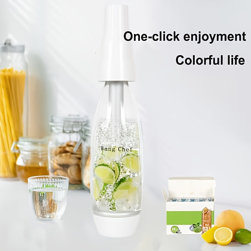 Ikki havo tizimi va 0.98-9.99 L sig‘imi bilan portativ soda tayyorlagich, uy sharoitida karbonatli ichimliklar, sharbat va soda tayyorlash uchun. Bir bosqichli oson ishlash, batareyasiz, uy uchun ideal.