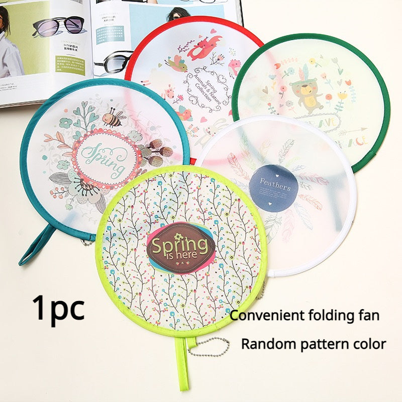 Portable Folding Fan with Colorful Spring Pattern Compact Handheld for Outdoor and Daily Use