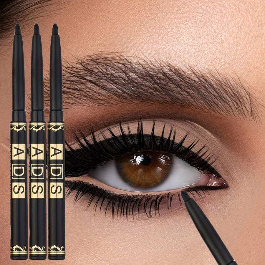 3pcs Black Waterproof Eyeliner Pencils Smudge-Proof Easy Twist Application