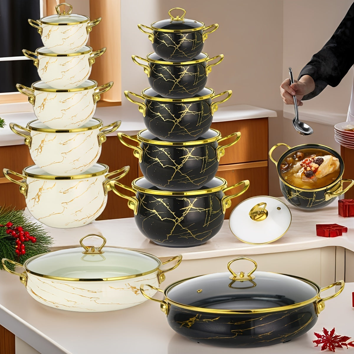 Katta hajmdagi emallangan qozon sho‘rva, sho‘rva, dengiz mahsulotlari va guruch pishirish uchun