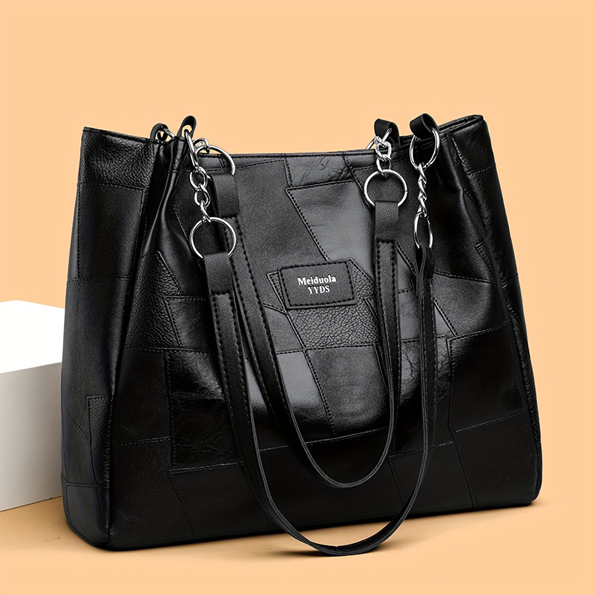 Vintage Quilted Tote Bag for Women and Students in Faux Leather with Zipper Closure