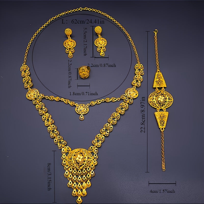 Elegant Bridal Jewelry Set 5-Piece Alloy Necklace Earrings Ring Bracelet for Weddings