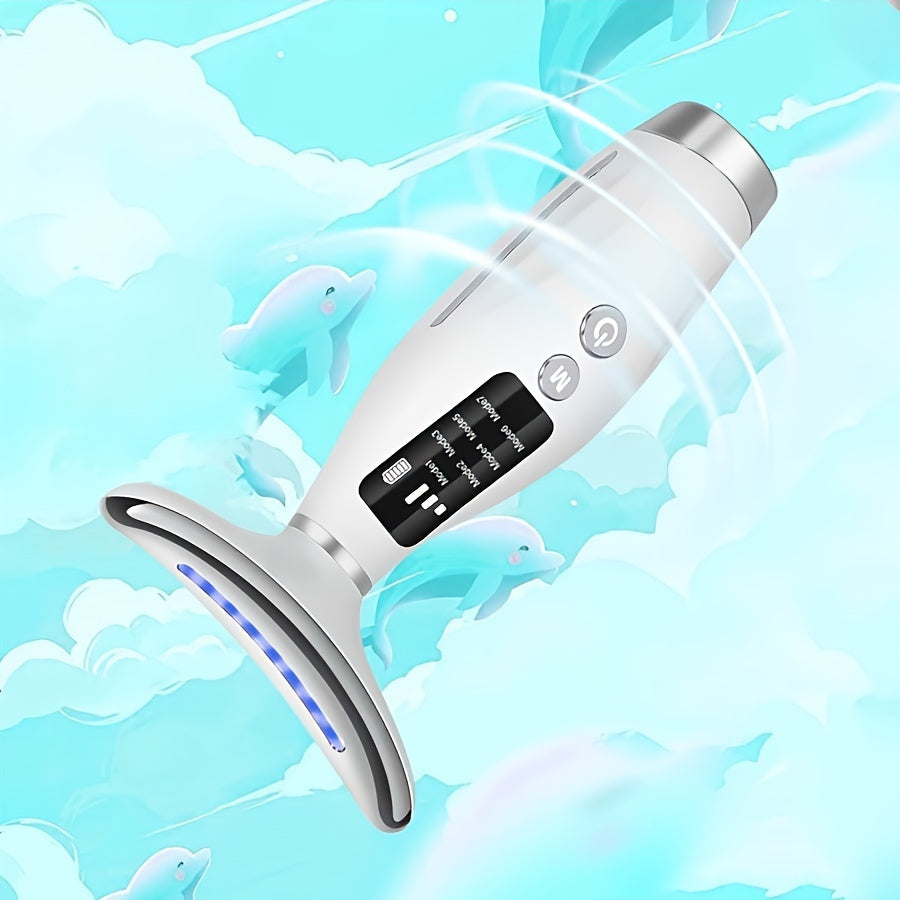 7-в-1 USB перезаряжаемый массажер для лица и шеи с функцией нагрева и вибрации