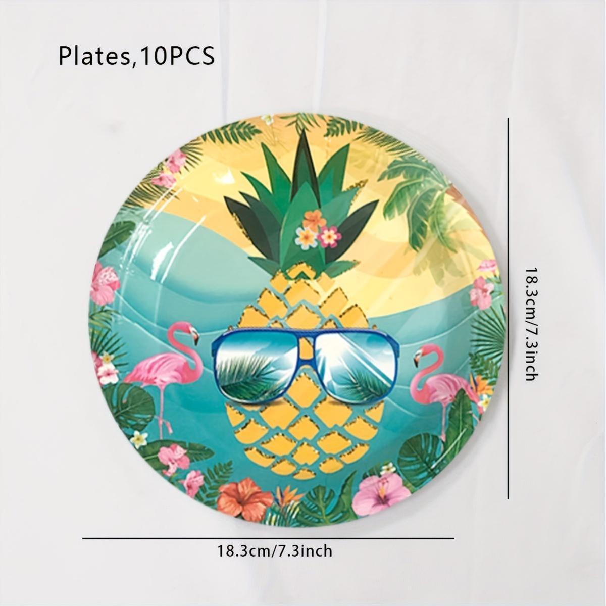 Platos, vasos y servilletas desechables de fiesta de piña temática de frutas tropicales